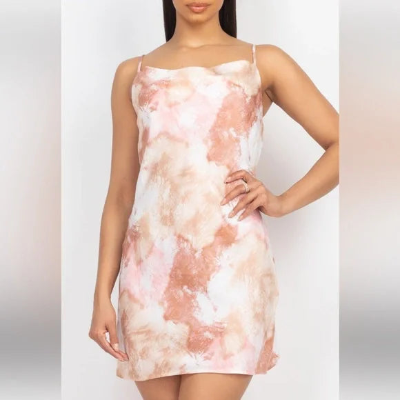 "Radiant Overflow” Cowl Neck Satin Dress