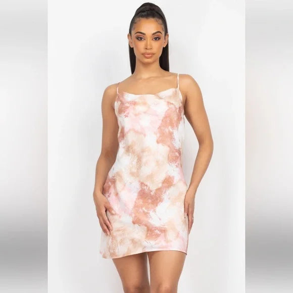 "Radiant Overflow” Cowl Neck Satin Dress